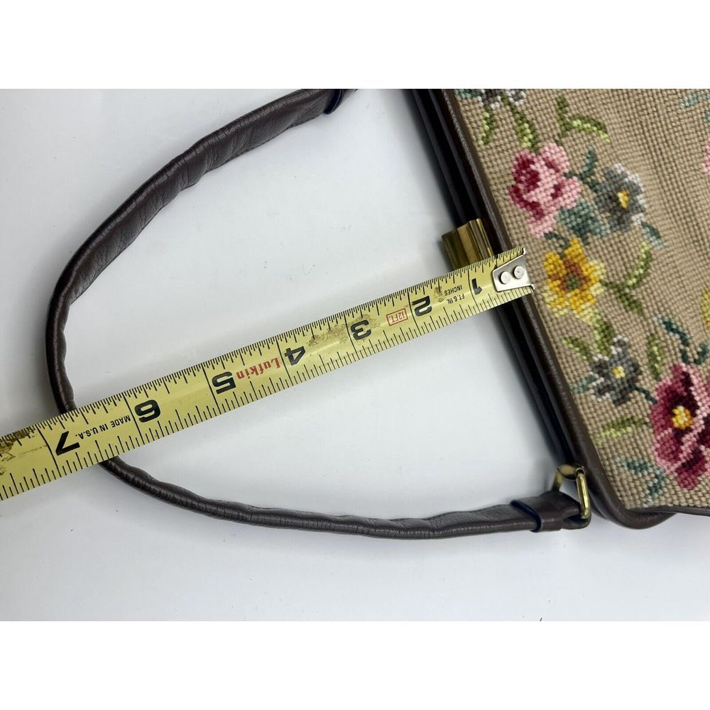 Vtg Petit Point Needlework Purse Handbag Floral Gold Clasp 50s60s - Picture 14 of 14